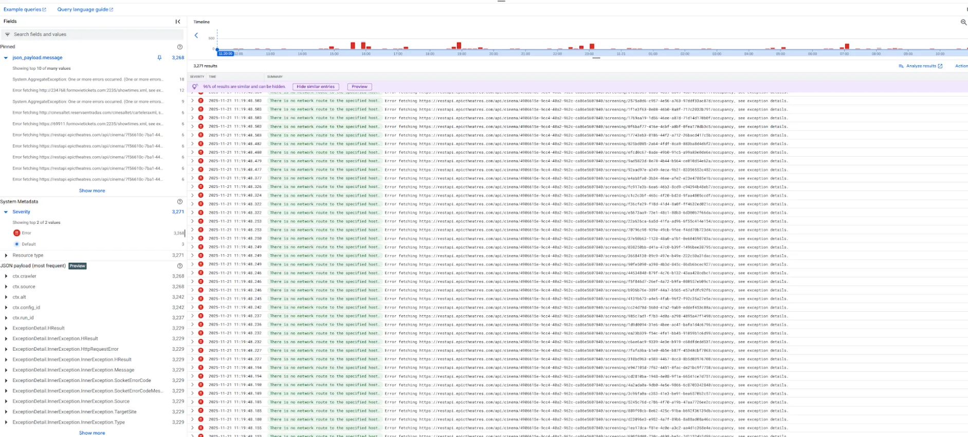 Thousands of ERROR log entries: "There is no network route to the specified host" on scrape requests